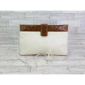 Vintage MaryAnn Rosenfeld Purse Ivory & Brown Vinyl Shoulder Bag